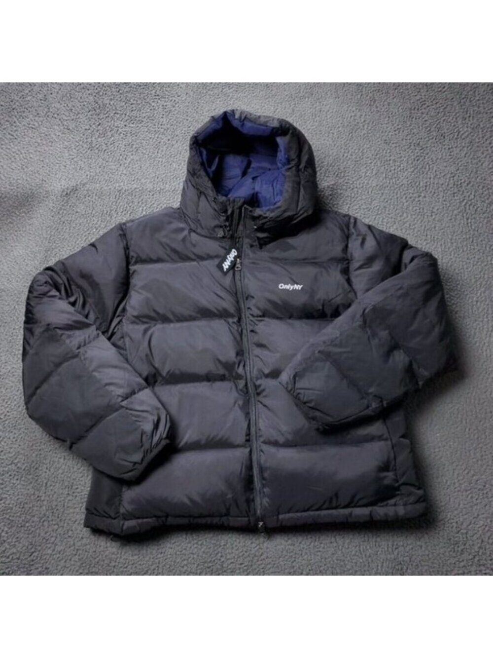 ONLY NY Puffer Down Jacket  Mens L Large Packable Snorkel Nylon Black